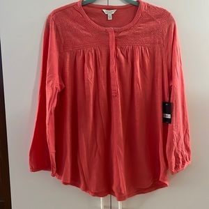 Lucky Brand Lightweight Summer long-sleeve Embroidered Peach Shirt XL NWT New